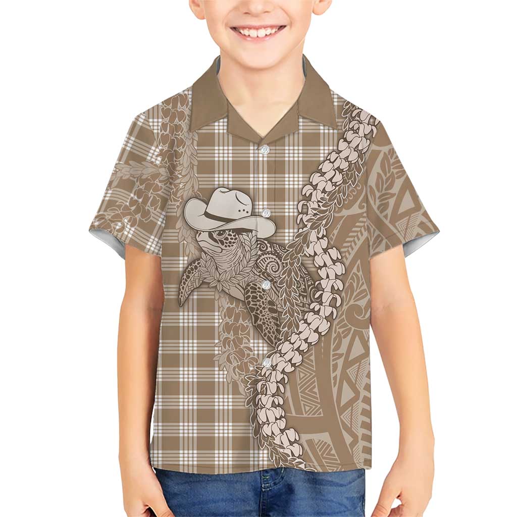 Beige Hawaii Palaka Cowboy Turtle Kid Hawaiian Shirt Hawaiian Paniolo Puakenikeni Maile Lei DT05 Kid Beige - Polynesian Pride
