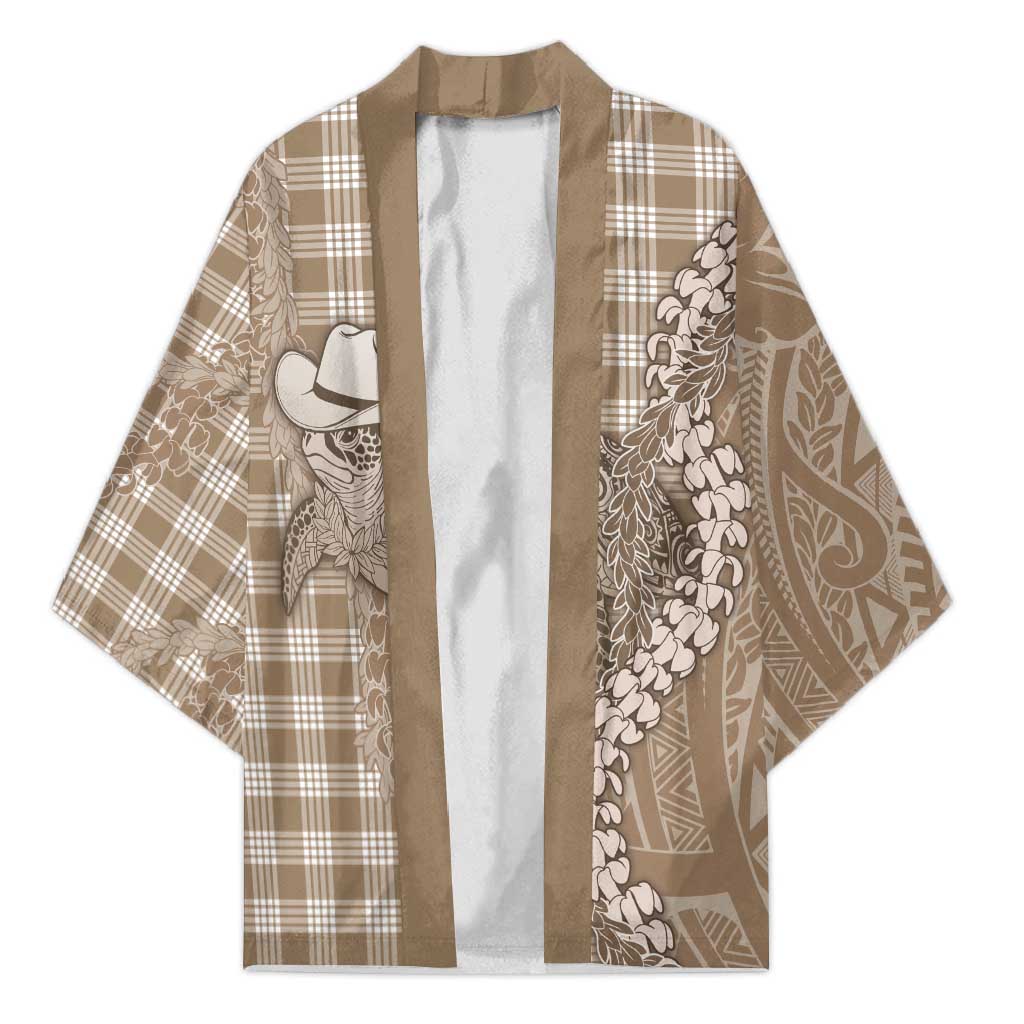Beige Hawaii Palaka Cowboy Turtle Kimono Hawaiian Paniolo Puakenikeni Maile Lei - Polynesian Pride