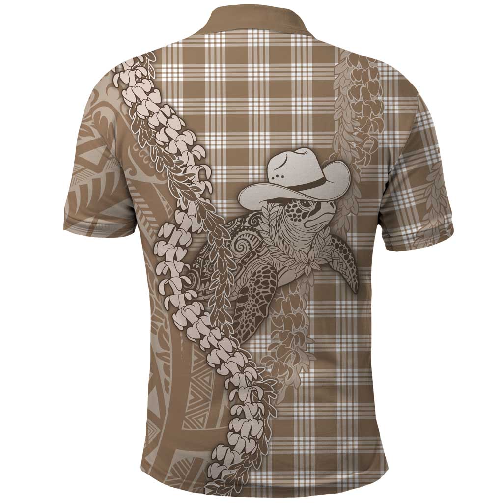 Beige Hawaii Palaka Cowboy Turtle Polo Shirt Hawaiian Paniolo Puakenikeni Maile Lei - Polynesian Pride