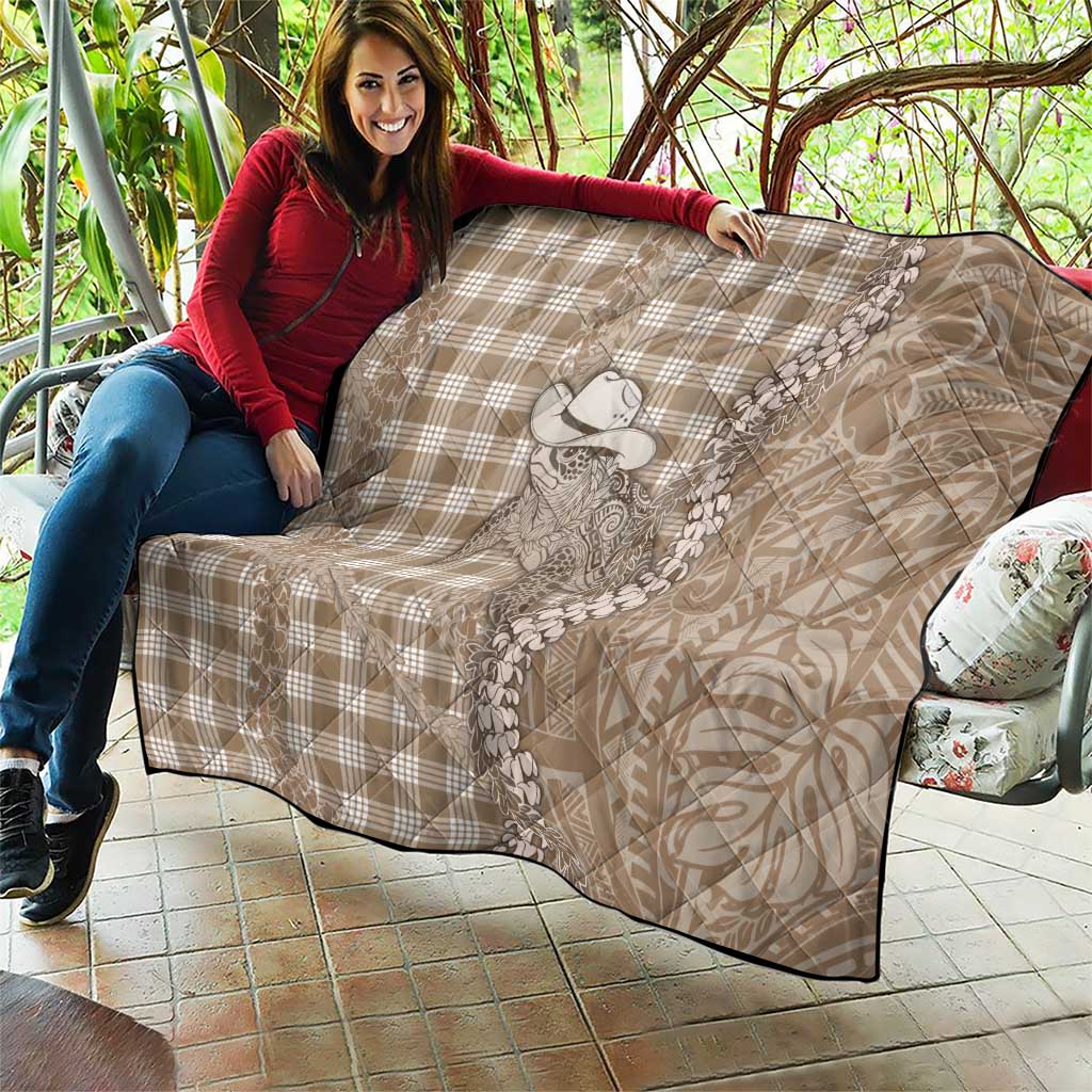 Beige Hawaii Palaka Cowboy Turtle Quilt Hawaiian Paniolo Puakenikeni Maile Lei - Polynesian Pride