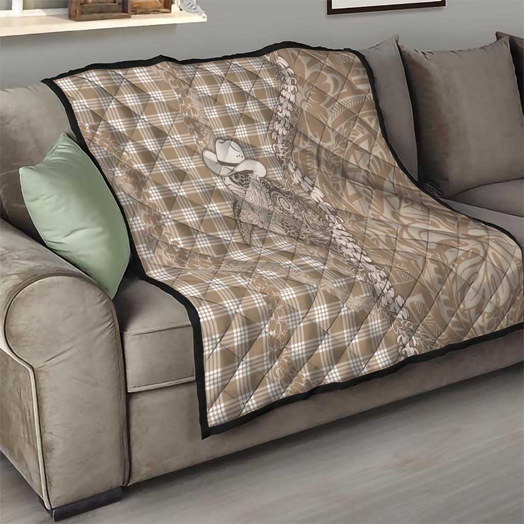 Beige Hawaii Palaka Cowboy Turtle Quilt Hawaiian Paniolo Puakenikeni Maile Lei - Polynesian Pride