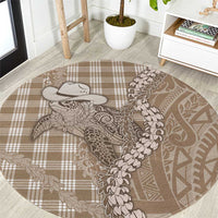 Beige Hawaii Palaka Cowboy Turtle Round Carpet Hawaiian Paniolo Puakenikeni Maile Lei - Polynesian Pride