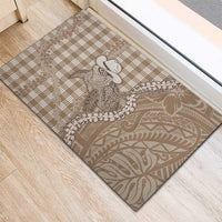 Beige Hawaii Palaka Cowboy Turtle Rubber Doormat Hawaiian Paniolo Puakenikeni Maile Lei - Polynesian Pride