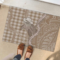 Beige Hawaii Palaka Cowboy Turtle Rubber Doormat Hawaiian Paniolo Puakenikeni Maile Lei - Polynesian Pride