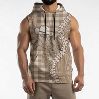 Beige Hawaii Palaka Cowboy Turtle Sleeveless Hoodie Hawaiian Paniolo Puakenikeni Maile Lei - Polynesian Pride