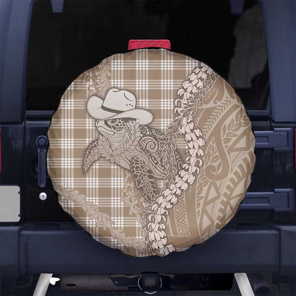 Beige Hawaii Palaka Cowboy Turtle Spare Tire Cover Hawaiian Paniolo Puakenikeni Maile Lei - Polynesian Pride