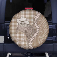 Beige Hawaii Palaka Cowboy Turtle Spare Tire Cover Hawaiian Paniolo Puakenikeni Maile Lei - Polynesian Pride