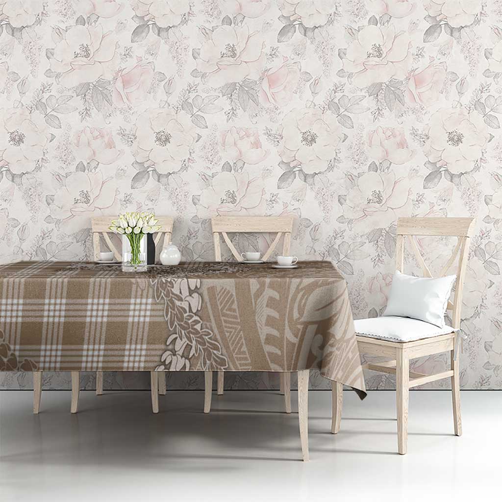 Beige Hawaii Palaka Cowboy Turtle Tablecloth Hawaiian Paniolo Puakenikeni Maile Lei - Polynesian Pride