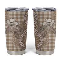 Beige Hawaii Palaka Cowboy Turtle Tumbler Cup Hawaiian Paniolo Puakenikeni Maile Lei - Polynesian Pride
