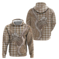 Beige Hawaii Palaka Cowboy Turtle Zip Hoodie Hawaiian Paniolo Puakenikeni Maile Lei - Polynesian Pride