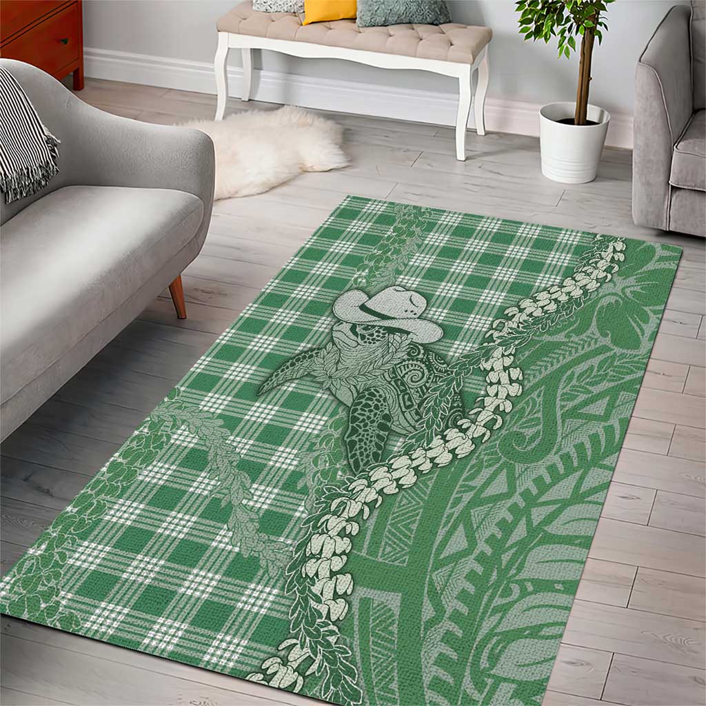 Green Hawaii Palaka Cowboy Turtle Area Rug Hawaiian Paniolo Puakenikeni Maile Lei - Polynesian Pride