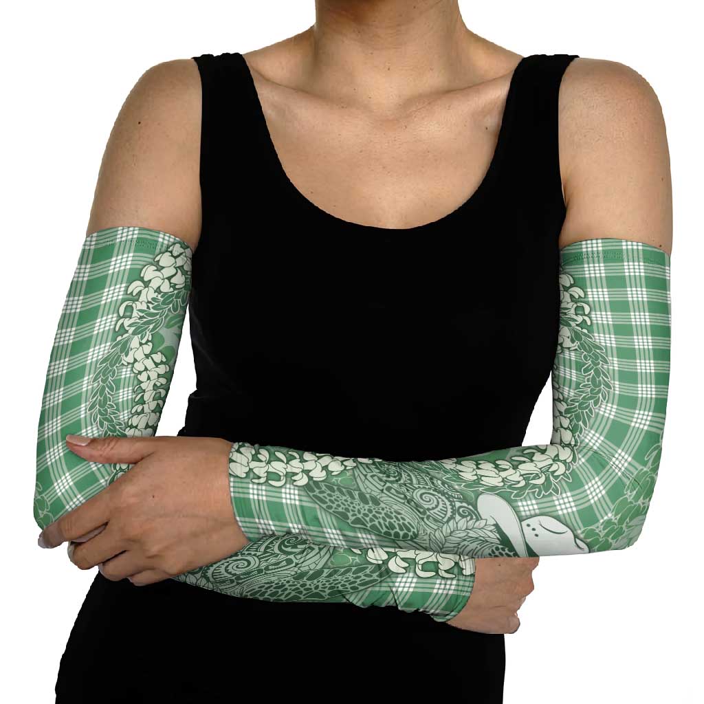 Green Hawaii Palaka Cowboy Turtle Arm Sleeves Hawaiian Paniolo Puakenikeni Maile Lei - Polynesian Pride