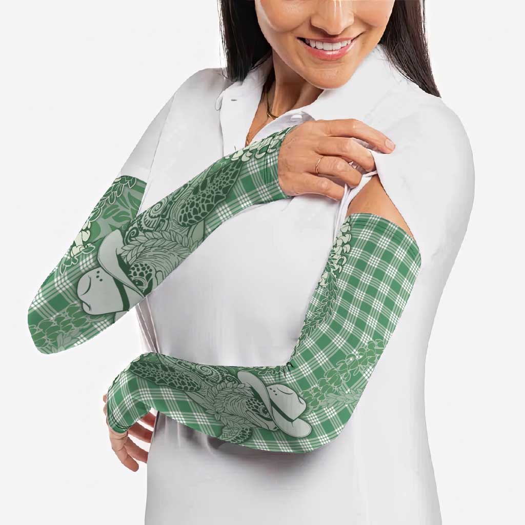 Green Hawaii Palaka Cowboy Turtle Arm Sleeves Hawaiian Paniolo Puakenikeni Maile Lei - Polynesian Pride