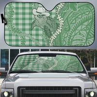 Green Hawaii Palaka Cowboy Turtle Auto Sun Shade Hawaiian Paniolo Puakenikeni Maile Lei - Polynesian Pride