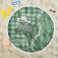 Green Hawaii Palaka Cowboy Turtle Beach Blanket Hawaiian Paniolo Puakenikeni Maile Lei - Polynesian Pride