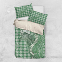 Green Hawaii Palaka Cowboy Turtle Bedding Set Hawaiian Paniolo Puakenikeni Maile Lei - Polynesian Pride