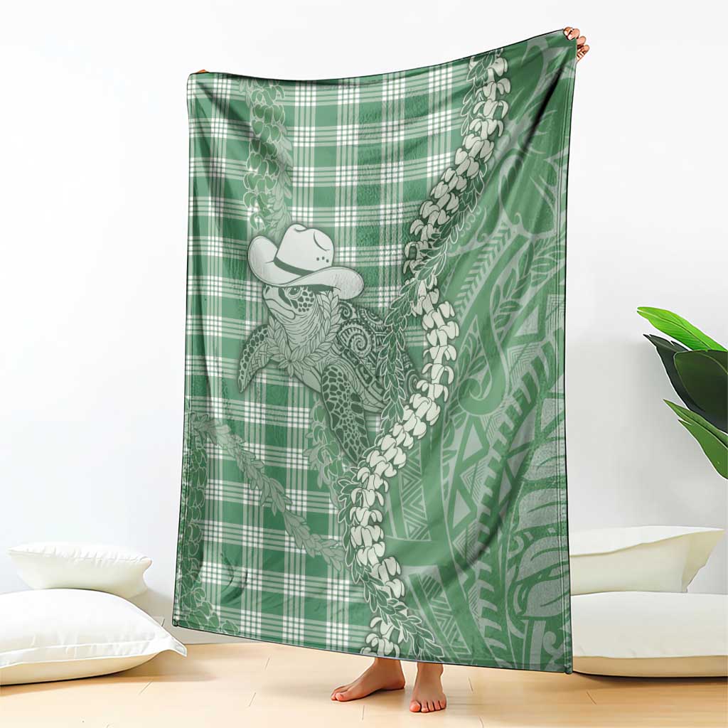 Green Hawaii Palaka Cowboy Turtle Blanket Hawaiian Paniolo Puakenikeni Maile Lei - Polynesian Pride