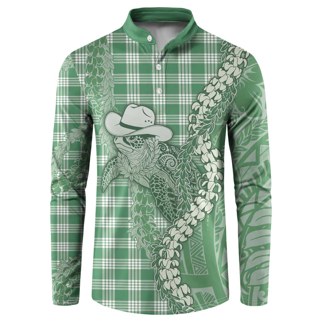 Green Hawaii Palaka Cowboy Turtle Button Sweatshirt Hawaiian Paniolo Puakenikeni Maile Lei DT05 Green - Polynesian Pride