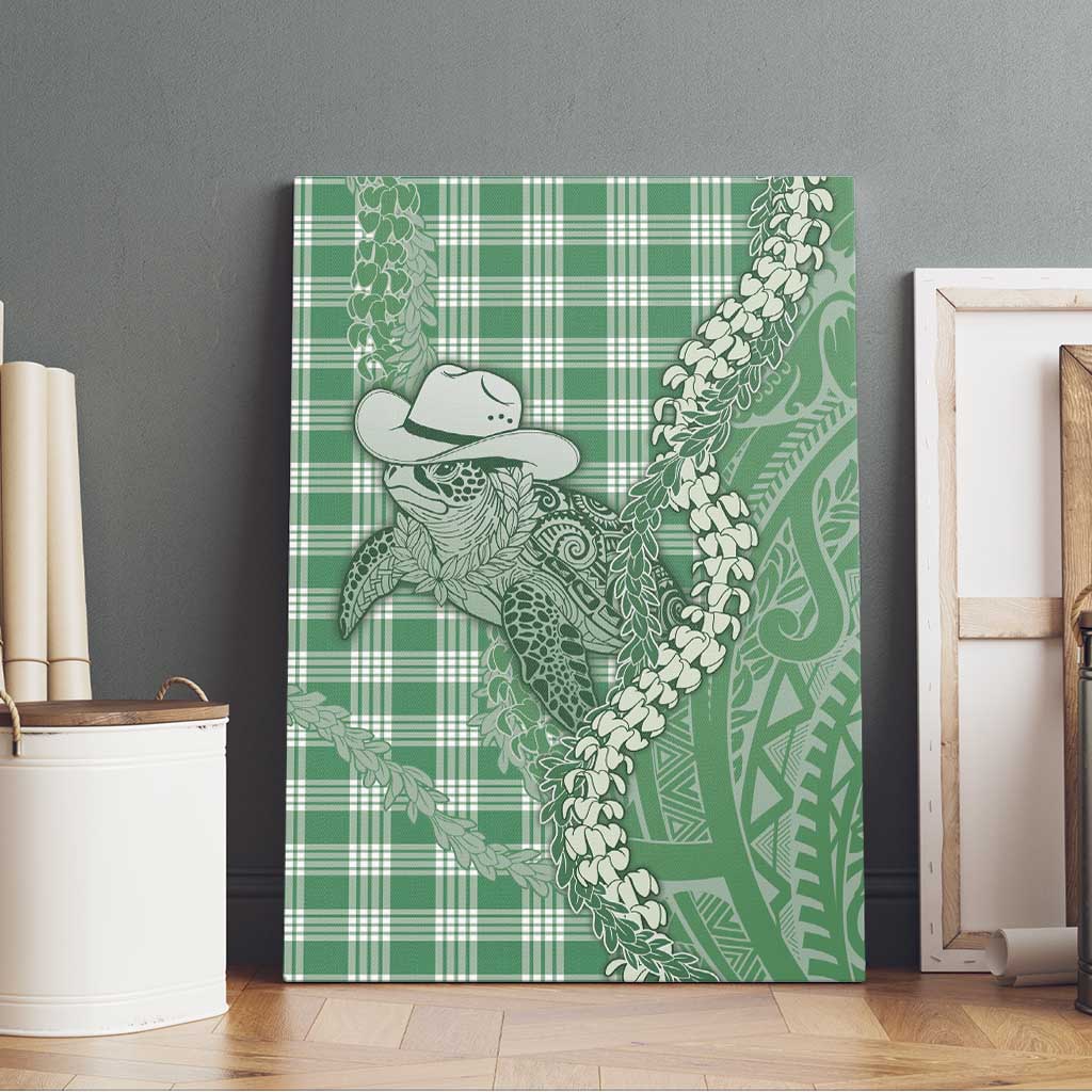 Green Hawaii Palaka Cowboy Turtle Canvas Wall Art Hawaiian Paniolo Puakenikeni Maile Lei - Polynesian Pride