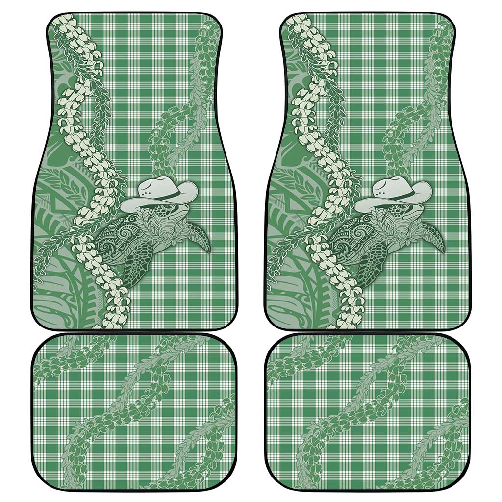 Green Hawaii Palaka Cowboy Turtle Car Mats Hawaiian Paniolo Puakenikeni Maile Lei - Polynesian Pride