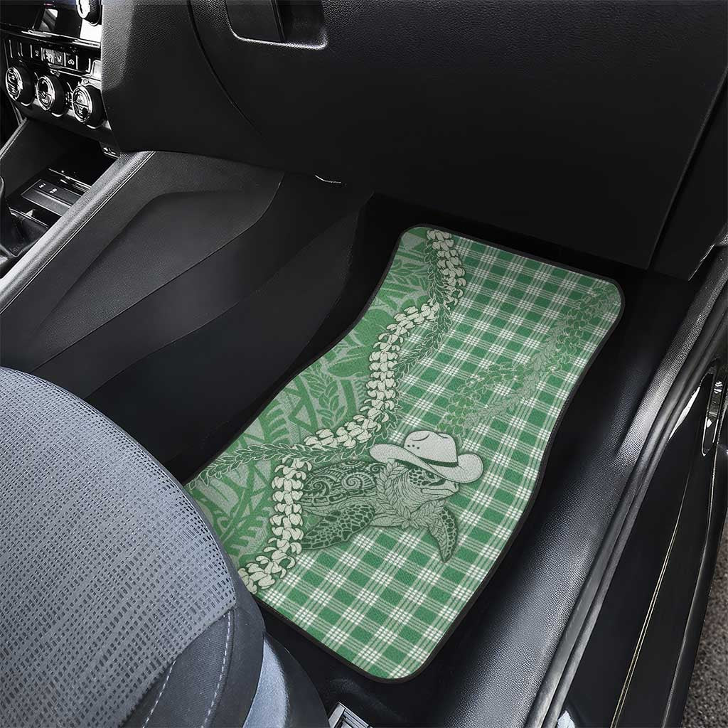 Green Hawaii Palaka Cowboy Turtle Car Mats Hawaiian Paniolo Puakenikeni Maile Lei - Polynesian Pride