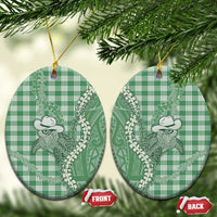 Green Hawaii Palaka Cowboy Turtle Ceramic Ornament Hawaiian Paniolo Puakenikeni Maile Lei - Polynesian Pride
