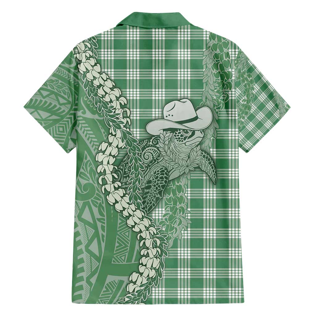 Green Hawaii Palaka Cowboy Turtle Family Matching Summer Maxi Dress and Hawaiian Shirt Hawaiian Paniolo Puakenikeni Maile Lei - Polynesian Pride