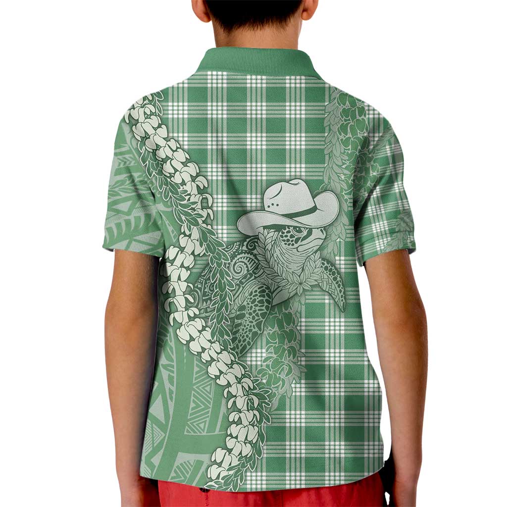 Green Hawaii Palaka Cowboy Turtle Kid Polo Shirt Hawaiian Paniolo Puakenikeni Maile Lei - Polynesian Pride