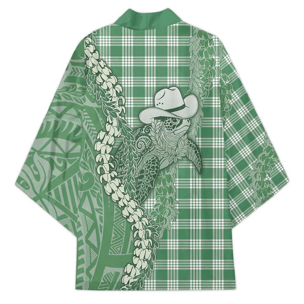 Green Hawaii Palaka Cowboy Turtle Kimono Hawaiian Paniolo Puakenikeni Maile Lei - Polynesian Pride