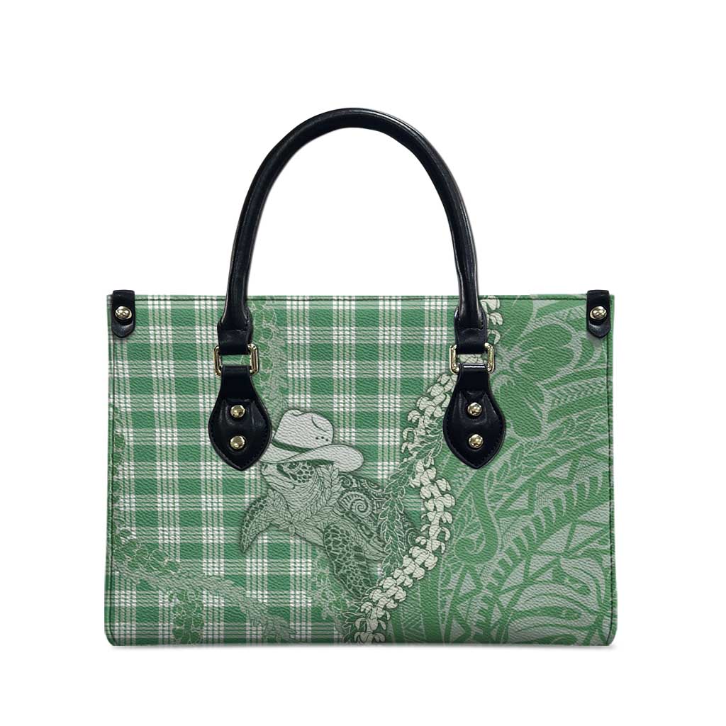 Green Hawaii Palaka Cowboy Turtle Leather Bag Hawaiian Paniolo Puakenikeni Maile Lei - Polynesian Pride