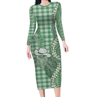 Green Hawaii Palaka Cowboy Turtle Long Sleeve Bodycon Dress Hawaiian Paniolo Puakenikeni Maile Lei - Polynesian Pride