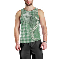 Green Hawaii Palaka Cowboy Turtle Men Tank Top Hawaiian Paniolo Puakenikeni Maile Lei - Polynesian Pride