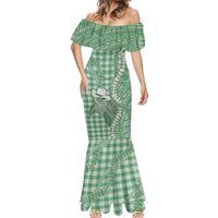 Green Hawaii Palaka Cowboy Turtle Mermaid Dress Hawaiian Paniolo Puakenikeni Maile Lei - Polynesian Pride