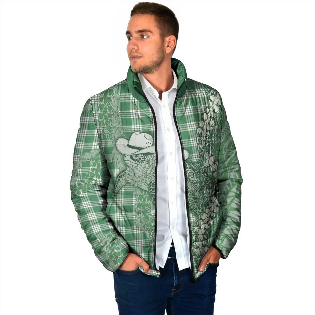 Green Hawaii Palaka Cowboy Turtle Padded Jacket Hawaiian Paniolo Puakenikeni Maile Lei - Polynesian Pride