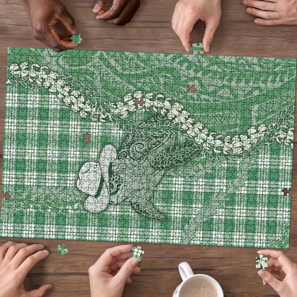 Green Hawaii Palaka Cowboy Turtle Puzzle Hawaiian Paniolo Puakenikeni Maile Lei - Polynesian Pride