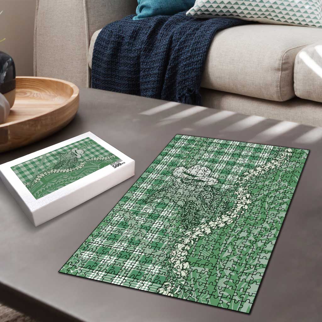 Green Hawaii Palaka Cowboy Turtle Puzzle Hawaiian Paniolo Puakenikeni Maile Lei - Polynesian Pride