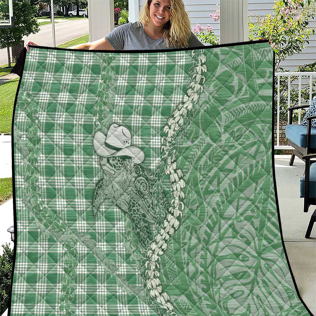 Green Hawaii Palaka Cowboy Turtle Quilt Hawaiian Paniolo Puakenikeni Maile Lei - Polynesian Pride