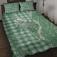 Green Hawaii Palaka Cowboy Turtle Quilt Bed Set Hawaiian Paniolo Puakenikeni Maile Lei - Polynesian Pride