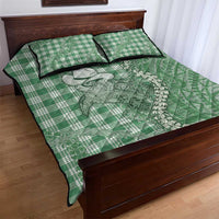 Green Hawaii Palaka Cowboy Turtle Quilt Bed Set Hawaiian Paniolo Puakenikeni Maile Lei - Polynesian Pride