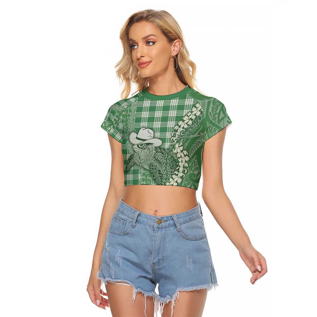 Green Hawaii Palaka Cowboy Turtle Raglan Cropped T Shirt Hawaiian Paniolo Puakenikeni Maile Lei DT05 Female Green - Polynesian Pride