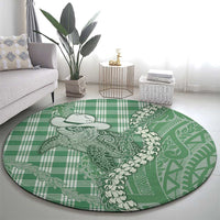 Green Hawaii Palaka Cowboy Turtle Round Carpet Hawaiian Paniolo Puakenikeni Maile Lei - Polynesian Pride