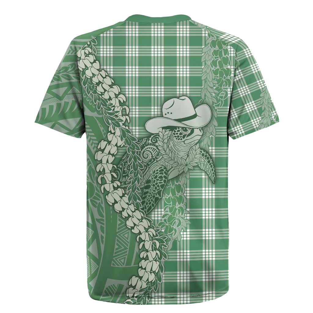 Green Hawaii Palaka Cowboy Turtle Rugby Jersey Hawaiian Paniolo Puakenikeni Maile Lei - Polynesian Pride