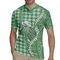 Green Hawaii Palaka Cowboy Turtle Rugby Jersey Hawaiian Paniolo Puakenikeni Maile Lei - Polynesian Pride