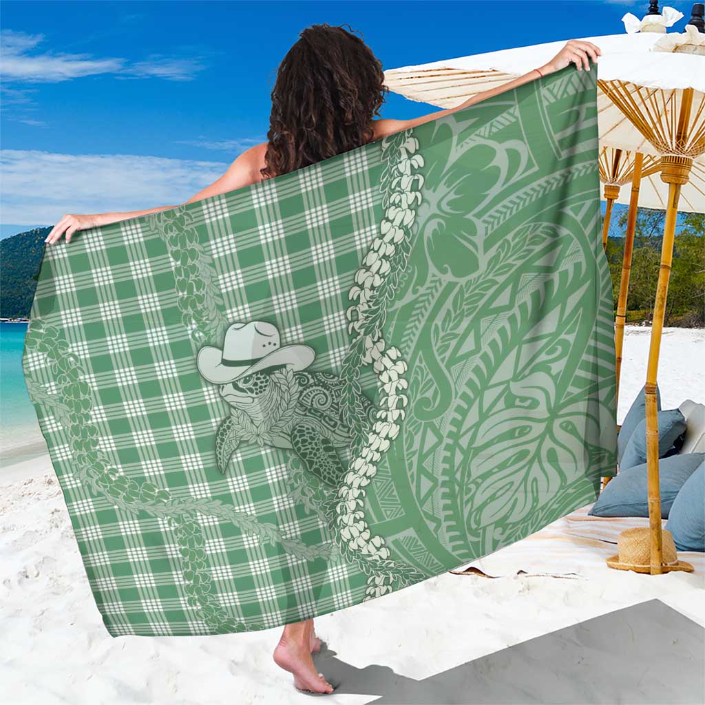 Green Hawaii Palaka Cowboy Turtle Sarong Hawaiian Paniolo Puakenikeni Maile Lei - Polynesian Pride