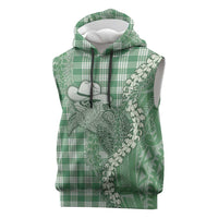 Green Hawaii Palaka Cowboy Turtle Sleeveless Hoodie Hawaiian Paniolo Puakenikeni Maile Lei - Polynesian Pride