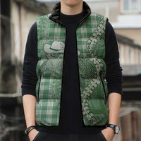 Green Hawaii Palaka Cowboy Turtle Sleeveless Puffer Jacket Hawaiian Paniolo Puakenikeni Maile Lei - Polynesian Pride
