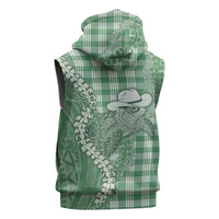 Green Hawaii Palaka Cowboy Turtle Sleeveless Zip Hoodie Hawaiian Paniolo Puakenikeni Maile Lei - Polynesian Pride