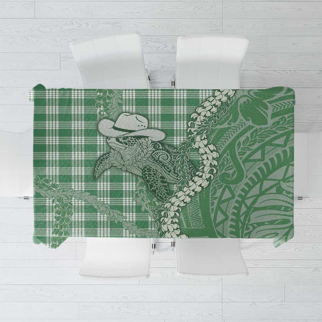 Green Hawaii Palaka Cowboy Turtle Tablecloth Hawaiian Paniolo Puakenikeni Maile Lei - Polynesian Pride