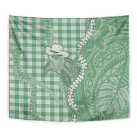 Green Hawaii Palaka Cowboy Turtle Tapestry Hawaiian Paniolo Puakenikeni Maile Lei - Polynesian Pride