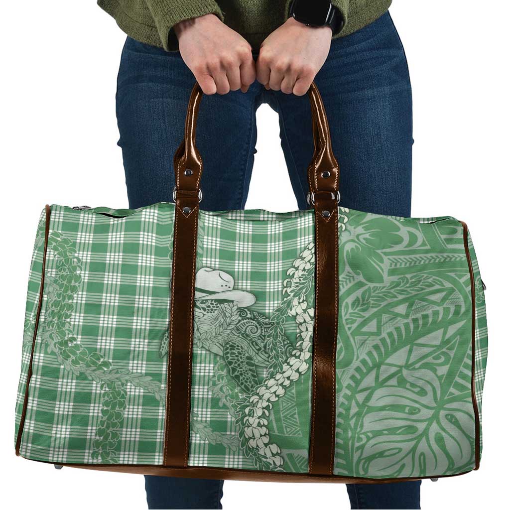Green Hawaii Palaka Cowboy Turtle Travel Bag Hawaiian Paniolo Puakenikeni Maile Lei - Polynesian Pride